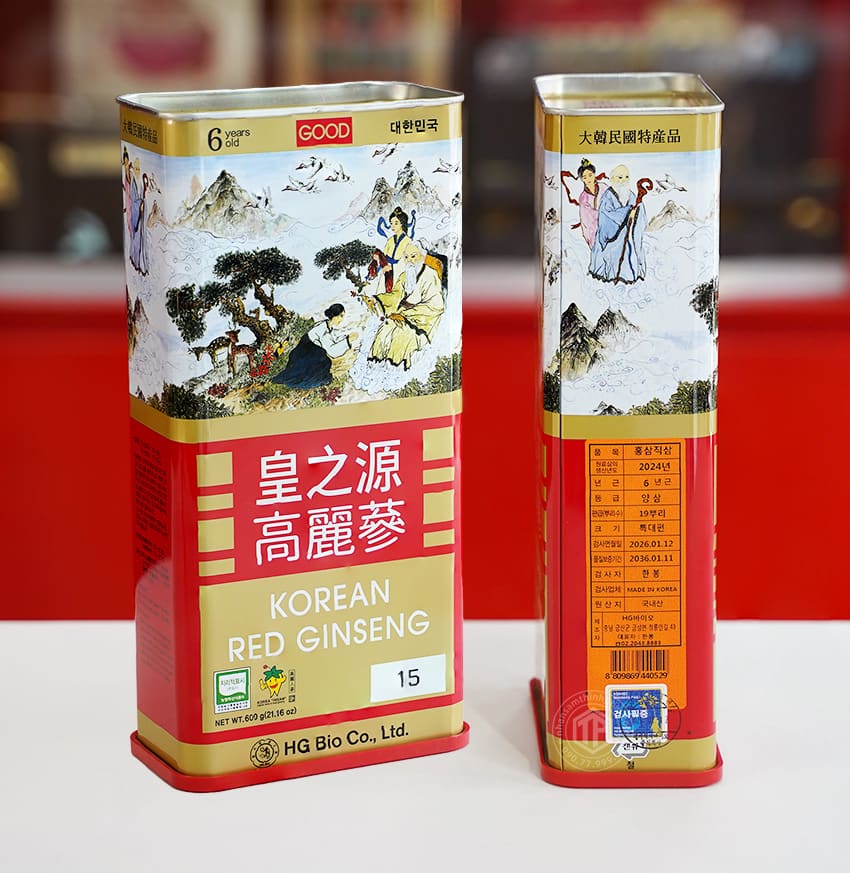 Hồng sâm củ khô hộp thiếc HG Bio 600g Chính hãng Hàn Quốc
