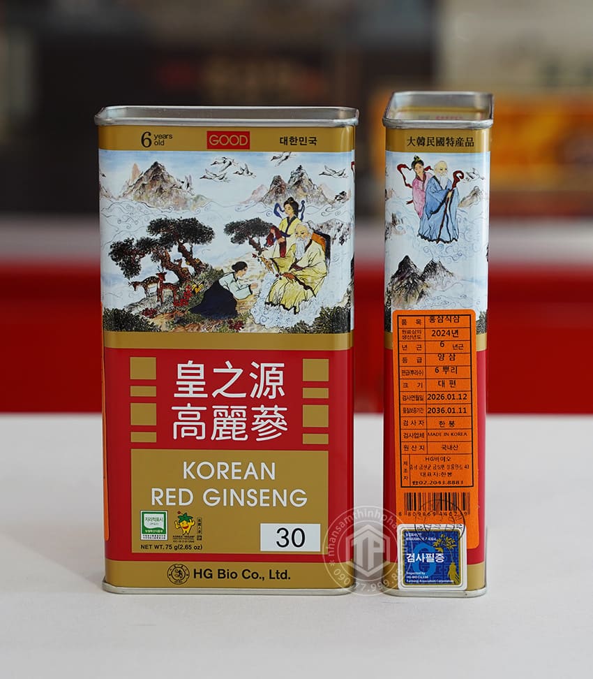 Hồng sâm củ khô hộp thiếc HG Bio 75g Chính hãng Hàn Quốc Hồng sâm củ khô hộp thiếc HG Bio 75g Chính hãng Hàn Quốc